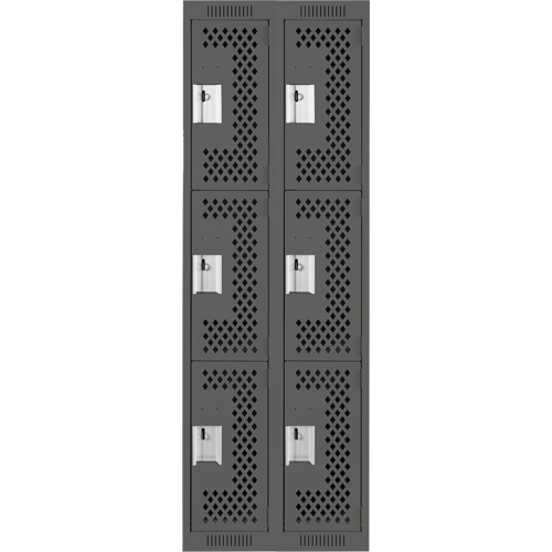 Clean Line Lockers, 3 -tier, Bank of 2, 24" x 12" x 72", Steel, Charcoal, Rivet (Assembled), Perforated Southpoint Industrial Supply