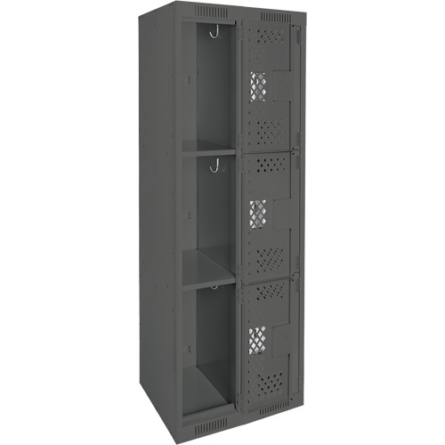 Clean Line Lockers, 3 -tier, Bank of 2, 24" x 12" x 72", Steel, Charcoal, Rivet (Assembled), Perforated Southpoint Industrial Supply