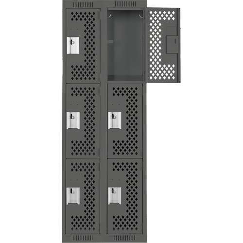 Clean Line Lockers, 3 -tier, Bank of 2, 24" x 12" x 72", Steel, Charcoal, Rivet (Assembled), Perforated Southpoint Industrial Supply