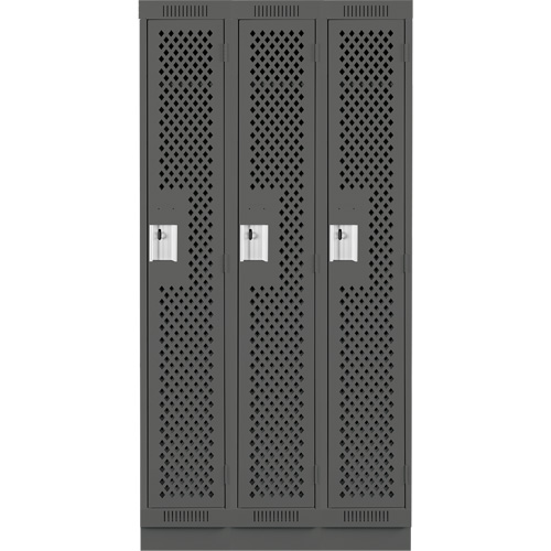 Clean Line Lockers, Bank of 3, 36" x 18" x 76", Steel, Charcoal, Rivet (Assembled), Perforated Southpoint Industrial Supply
