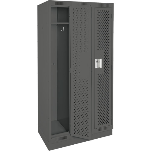Clean Line Lockers, Bank of 3, 36" x 18" x 76", Steel, Charcoal, Rivet (Assembled), Perforated Southpoint Industrial Supply