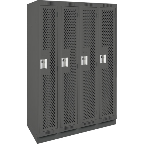 Clean Line Lockers, Bank of 4, 48" x 18" x 76", Steel, Charcoal, Rivet (Assembled), Perforated Southpoint Industrial Supply