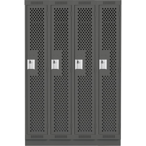 Clean Line Lockers, Bank of 4, 48" x 18" x 76", Steel, Charcoal, Rivet (Assembled), Perforated Southpoint Industrial Supply