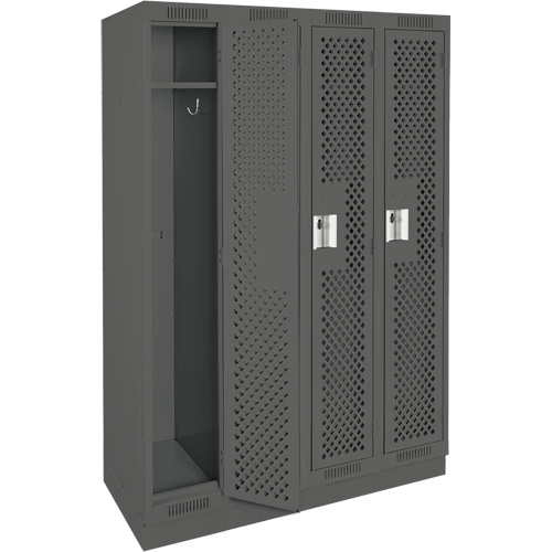 Clean Line Lockers, Bank of 4, 48" x 18" x 76", Steel, Charcoal, Rivet (Assembled), Perforated Southpoint Industrial Supply