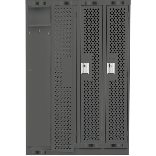 Clean Line Lockers, Bank of 4, 48" x 18" x 76", Steel, Charcoal, Rivet (Assembled), Perforated Southpoint Industrial Supply