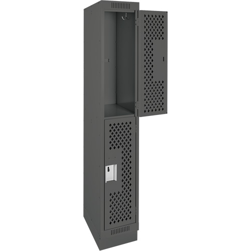 Clean Line Lockers, 2 -tier, 12" x 18" x 76", Steel, Charcoal, Rivet (Assembled), Perforated Southpoint Industrial Supply