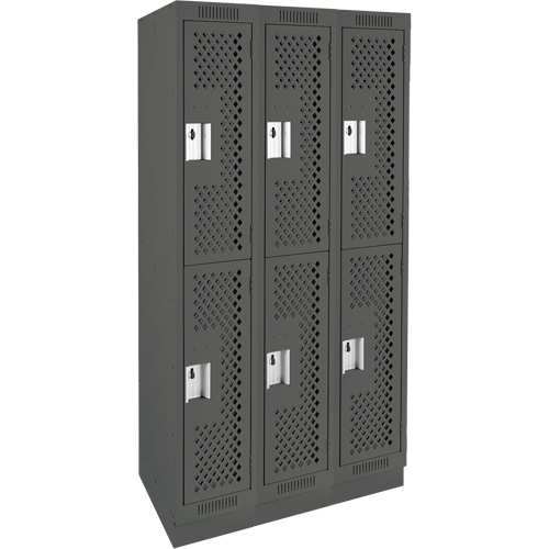 Clean Line Lockers, 2 -tier, Bank of 3, 36" x 18" x 76", Steel, Charcoal, Rivet (Assembled), Perforated Southpoint Industrial Supply