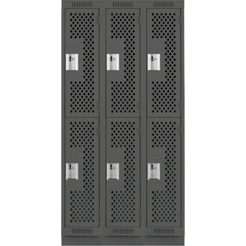 Clean Line Lockers, 2 -tier, Bank of 3, 36" x 18" x 76", Steel, Charcoal, Rivet (Assembled), Perforated Southpoint Industrial Supply