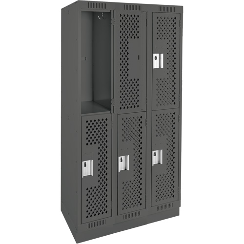 Clean Line Lockers, 2 -tier, Bank of 3, 36" x 18" x 76", Steel, Charcoal, Rivet (Assembled), Perforated Southpoint Industrial Supply