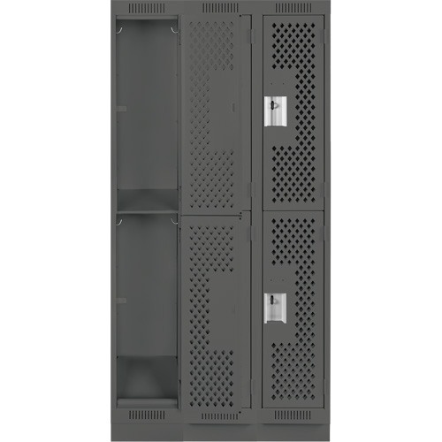 Clean Line Lockers, 2 -tier, Bank of 3, 36" x 18" x 76", Steel, Charcoal, Rivet (Assembled), Perforated Southpoint Industrial Supply
