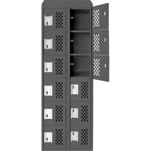 Clean-Line Perforated Lockerette, 6 -tier, Bank of 2, 12" x 72" x 12", Steel Southpoint Industrial Supply