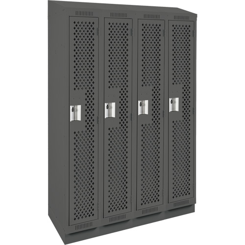 Clean Line Lockers, Bank of 4, 48" x 18" x 82", Steel, Charcoal, Rivet (Assembled), Perforated Southpoint Industrial Supply