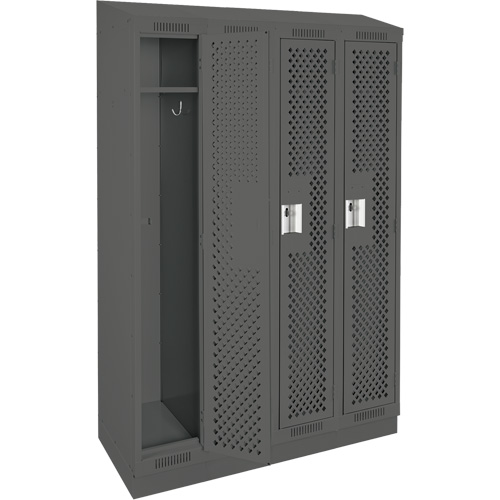 Clean Line Lockers, Bank of 4, 48" x 18" x 82", Steel, Charcoal, Rivet (Assembled), Perforated Southpoint Industrial Supply