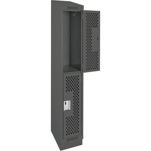 Clean Line Lockers, 2 -tier, 12" x 18" x 82", Steel, Charcoal, Rivet (Assembled), Perforated Southpoint Industrial Supply