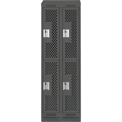 Clean Line Lockers, 2 -tier, Bank of 2, 24" x 12" x 82", Steel, Charcoal, Rivet (Assembled), Perforated Southpoint Industrial Supply
