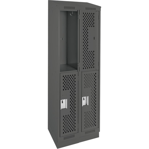 Clean Line Lockers, 2 -tier, Bank of 2, 24" x 12" x 82", Steel, Charcoal, Rivet (Assembled), Perforated Southpoint Industrial Supply