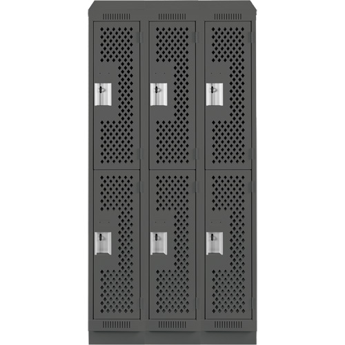 Clean Line Lockers, 2 -tier, Bank of 3, 36" x 15" x 82", Steel, Charcoal, Rivet (Assembled), Perforated Southpoint Industrial Supply