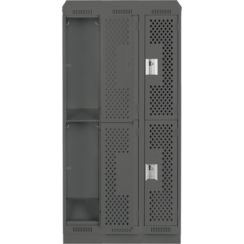 Clean Line Lockers, 2 -tier, Bank of 3, 36" x 15" x 82", Steel, Charcoal, Rivet (Assembled), Perforated Southpoint Industrial Supply