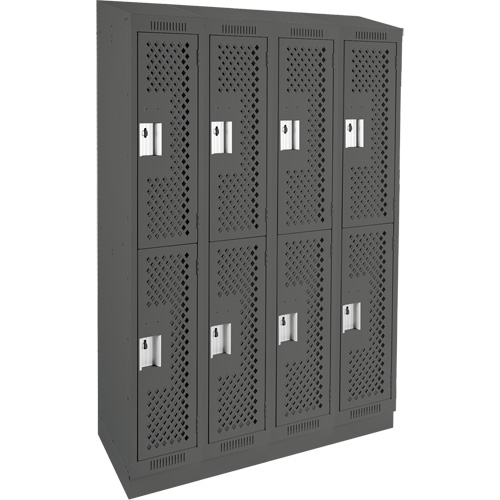 Clean Line Lockers, 2 -tier, Bank of 4, 48" x 12" x 82", Steel, Charcoal, Rivet (Assembled), Perforated Southpoint Industrial Supply