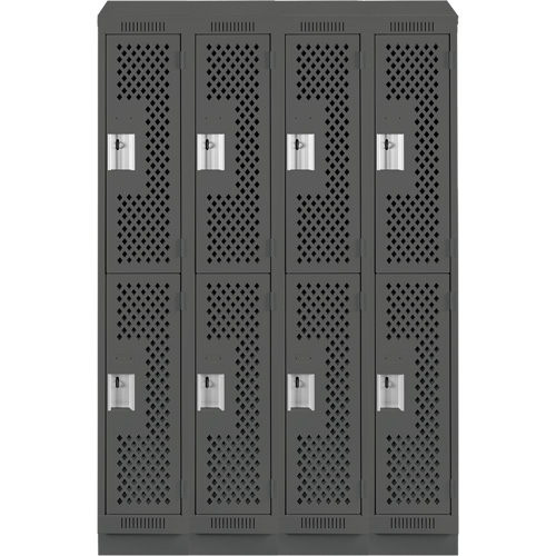 Clean Line Lockers, 2 -tier, Bank of 4, 48" x 12" x 82", Steel, Charcoal, Rivet (Assembled), Perforated Southpoint Industrial Supply