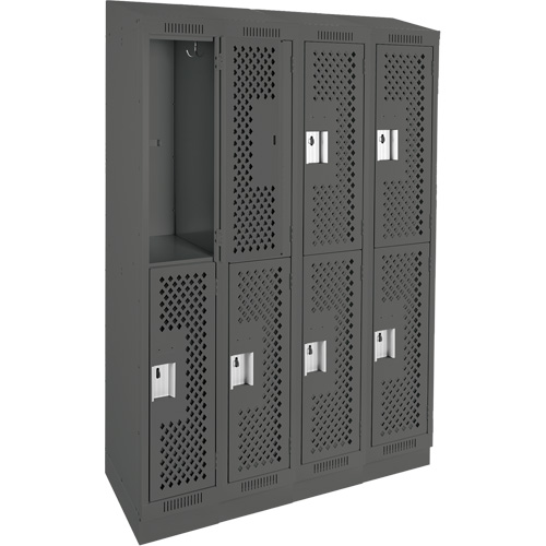 Clean Line Lockers, 2 -tier, Bank of 4, 48" x 12" x 82", Steel, Charcoal, Rivet (Assembled), Perforated Southpoint Industrial Supply