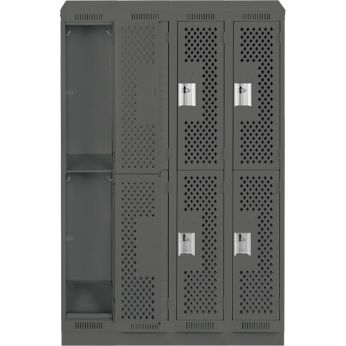 Clean Line Lockers, 2 -tier, Bank of 4, 48" x 12" x 82", Steel, Charcoal, Rivet (Assembled), Perforated Southpoint Industrial Supply