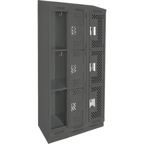 Clean Line Lockers, 3 -tier, Bank of 3, 36" x 18" x 82", Steel, Charcoal, Rivet (Assembled), Perforated Southpoint Industrial Supply