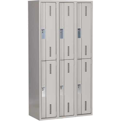 Concorde Heavy-Duty Lockers, 2 -tier, Bank of 3, 36" x 18" x 72", Steel, Grey, Welded (Assembled) Southpoint Industrial Supply