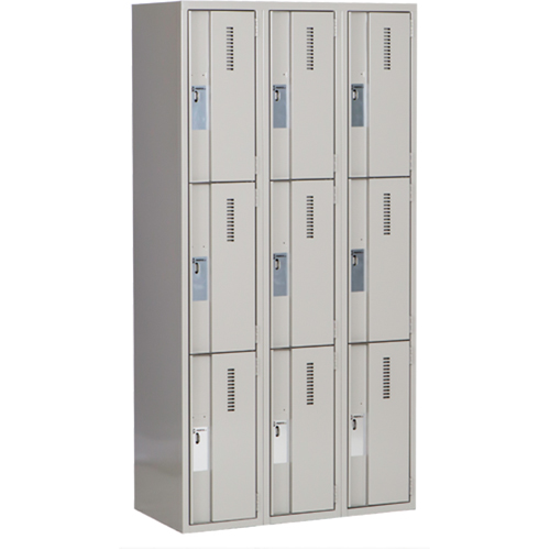 Concorde Heavy-Duty Lockers, 3 -tier, Bank of 3, 36" x 18" x 72", Steel, Grey, Welded (Assembled) Southpoint Industrial Supply