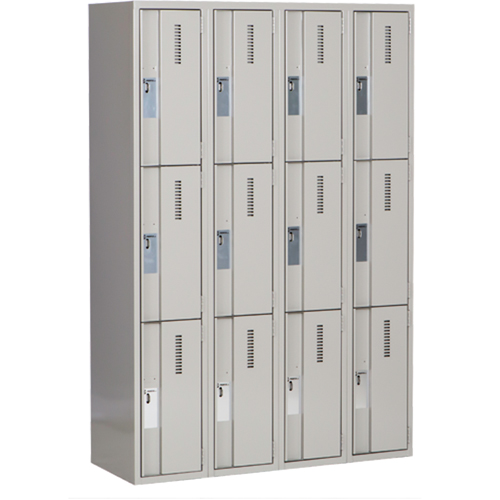 Concorde Heavy-Duty Lockers, 3 -tier, Bank of 4, 48" x 18" x 72", Steel, Grey, Welded (Assembled) Southpoint Industrial Supply