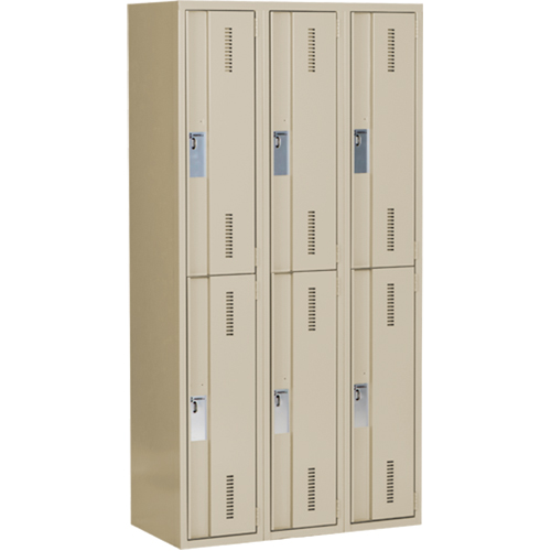 Concorde Heavy-Duty Lockers, 2 -tier, Bank of 3, 36" x 18" x 72", Steel, Beige, Welded (Assembled) Southpoint Industrial Supply