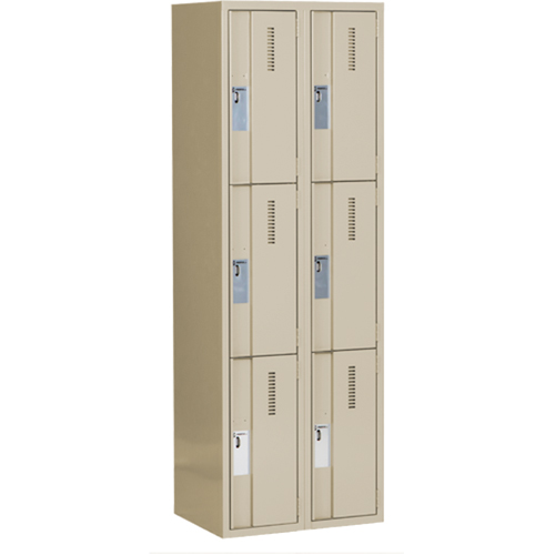 Concorde Heavy-Duty Lockers, 3 -tier, Bank of 2, 24" x 18" x 72", Steel, Beige, Welded (Assembled) Southpoint Industrial Supply