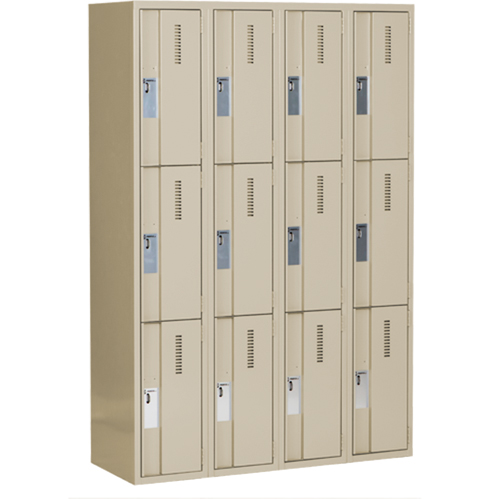 Casiers robustes Concorde, 3 niveaux, Bloc de 4, 48" x 18" x 72", Acier, Beige, Soud&eacute; (assembl&eacute;) Southpoint Industrial Supply
