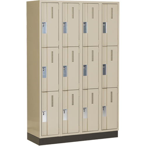 Concorde Heavy-Duty Lockers, 3 -tier, Bank of 4, 48" x 18" x 76", Steel, Beige, Welded (Assembled) Southpoint Industrial Supply