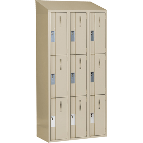 Concorde Heavy-Duty Lockers, 3 -tier, Bank of 3, 36" x 18" x 78", Steel, Beige, Welded (Assembled) Southpoint Industrial Supply
