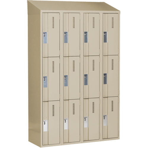 Concorde Heavy-Duty Lockers, 3 -tier, Bank of 4, 48" x 18" x 78", Steel, Beige, Welded (Assembled) Southpoint Industrial Supply