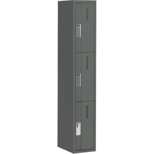 Concorde Heavy-Duty Lockers, 3 -tier, 12" x 18" x 72", Steel, Charcoal, Welded (Assembled) Southpoint Industrial Supply