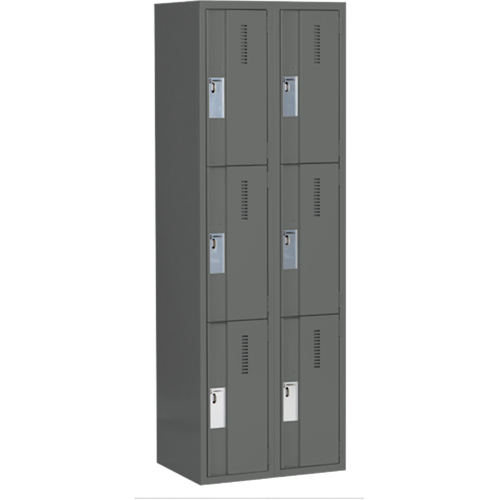 Concorde Heavy-Duty Lockers, 3 -tier, Bank of 2, 24" x 18" x 72", Steel, Charcoal, Welded (Assembled) Southpoint Industrial Supply