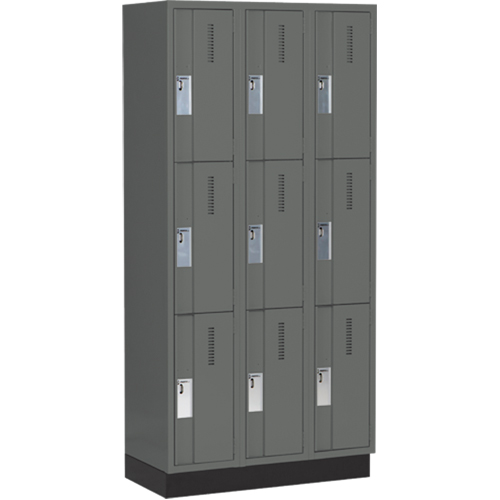 Concorde Heavy-Duty Lockers, 3 -tier, Bank of 3, 36" x 18" x 76", Steel, Charcoal, Welded (Assembled) Southpoint Industrial Supply