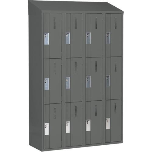 Concorde Heavy-Duty Lockers, 3 -tier, Bank of 4, 48" x 18" x 78", Steel, Charcoal, Welded (Assembled) Southpoint Industrial Supply