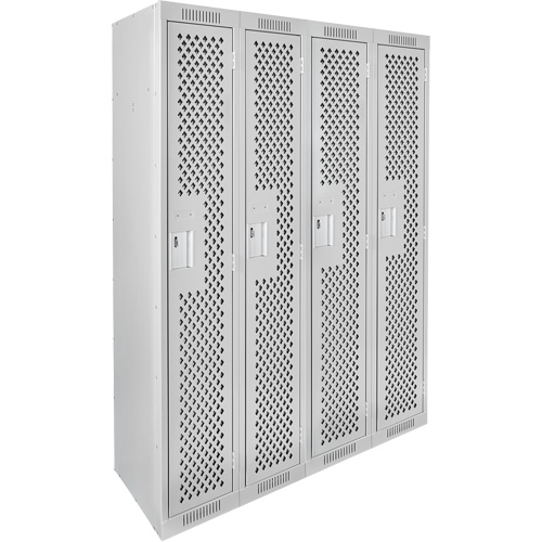 Clean Line Lockers, Bank of 4, 48" x 15" x 72", Steel, Grey, Rivet (Assembled), Perforated Southpoint Industrial Supply