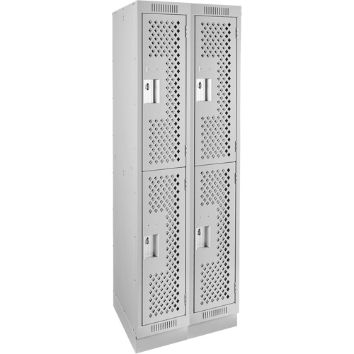 Clean Line Lockers, 2 -tier, Bank of 2, 24" x 18" x 76", Steel, Grey, Rivet (Assembled), Perforated Southpoint Industrial Supply