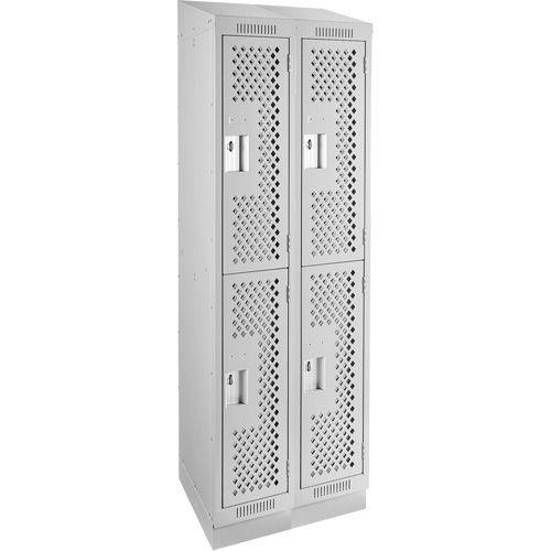 Clean Line Lockers, 2 -tier, Bank of 2, 24" x 12" x 82", Steel, Grey, Rivet (Assembled), Perforated Southpoint Industrial Supply