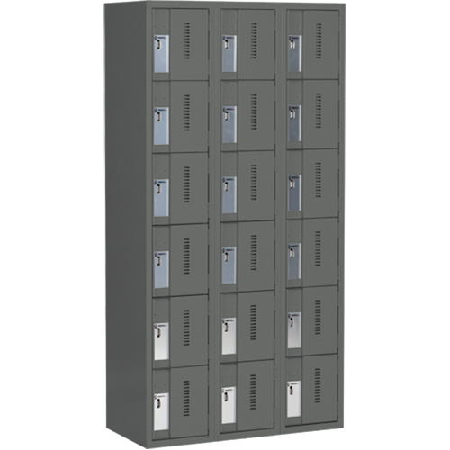 Concorde Heavy-Duty Lockers, 6 -tier, Bank of 3, 36" x 18" x 72", Steel, Charcoal, Welded (Assembled) Southpoint Industrial Supply