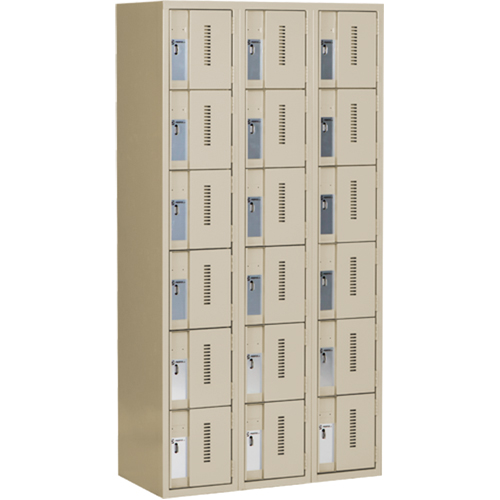 Concorde Heavy-Duty Lockers, 6 -tier, Bank of 3, 36" x 18" x 72", Steel, Beige, Welded (Assembled) Southpoint Industrial Supply