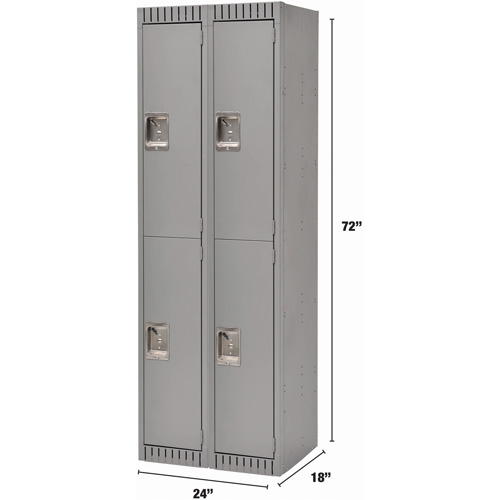 Lockers, 2 -tier, Bank of 2, 24" x 18" x 72", Steel, Grey, Rivet (Assembled) Southpoint Industrial Supply