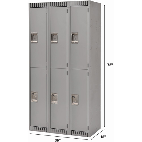 Casiers, 2 niveaux, Bloc de 3, 36" x 18" x 72", Acier, Gris, D&eacute;mont&eacute; Southpoint Industrial Supply