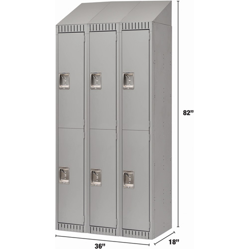 Casiers, 2 niveaux, Bloc de 3, 36" x 18" x 82", Acier, Gris, D&eacute;mont&eacute; Southpoint Industrial Supply