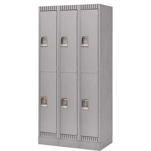 Assembled Lockers, 2 -tier, Bank of 3, 36" x 18" x 72", Steel, Grey, Rivet (Assembled) Southpoint Industrial Supply