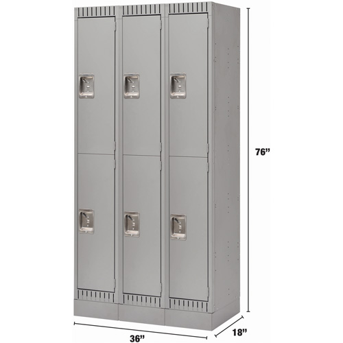 Lockers, 2 -tier, Bank of 3, 36" x 18" x 76", Steel, Grey, Knocked Down Southpoint Industrial Supply